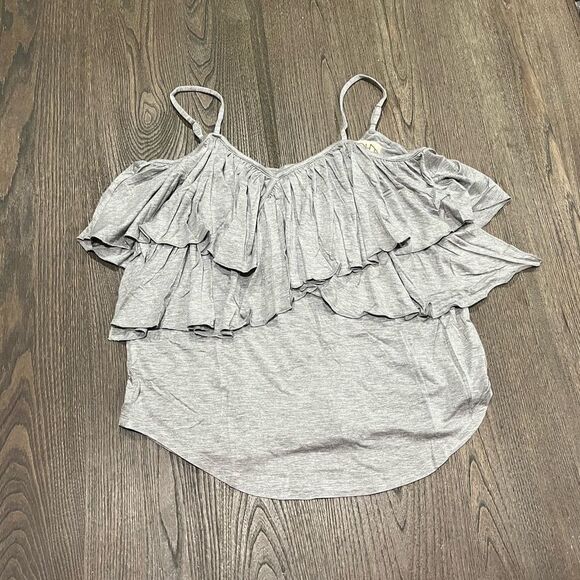 NWT Chaser Light Gray Ruffled Spaghetti Strap Tank Top Size M - Picture 1 of 5